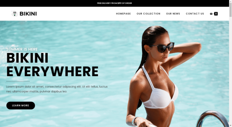 screenshot of WordPress template for WooCommerce for bikini, swimwear and beach fashion business based on the OceanWP top eCommerce WordPress theme