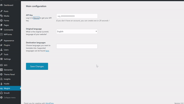 Creating a Weglot account Gif