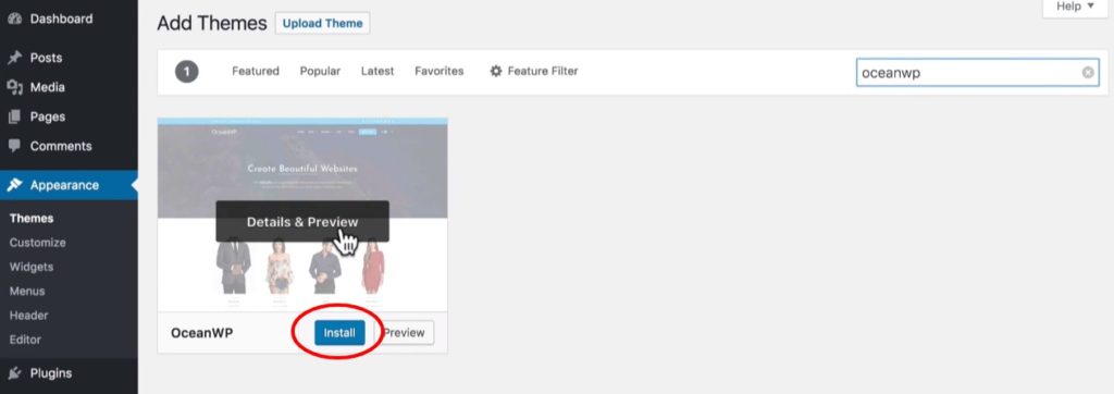 install oceanwp theme