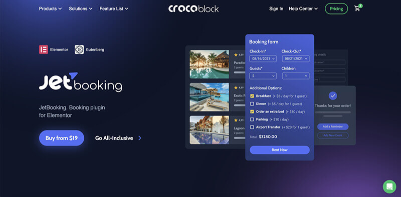 JetBooking plugin homepage