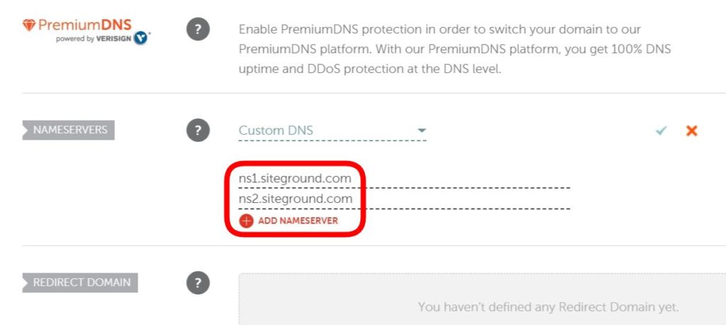custom nameservers section