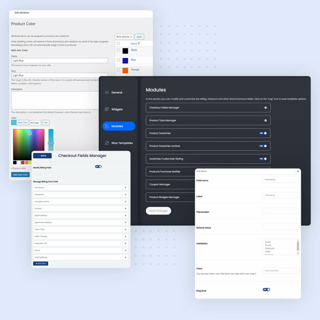 OceanWP custom WooCommerce modules dashboard