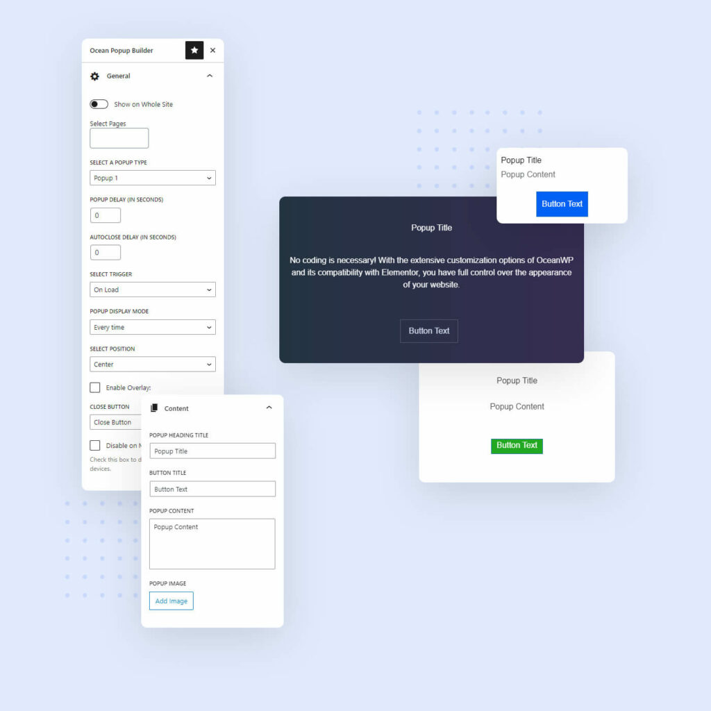 new OceanWP premium feature popup builder