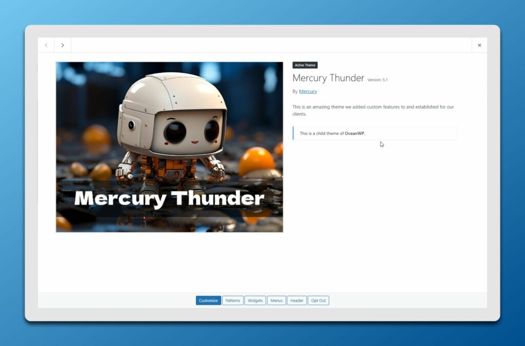 white-labeled wordpress child theme information preview