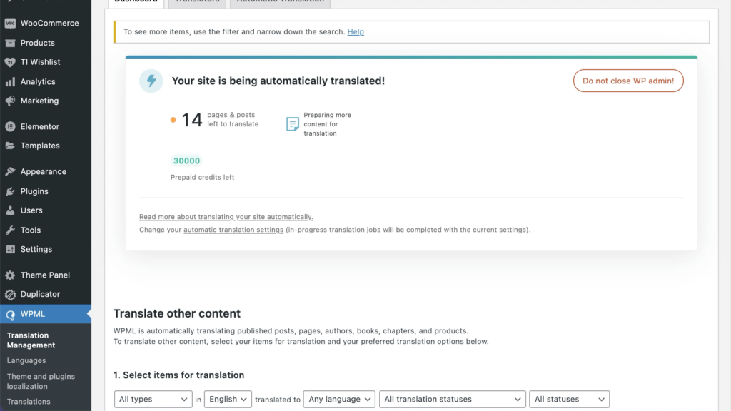 translate woocommerce store