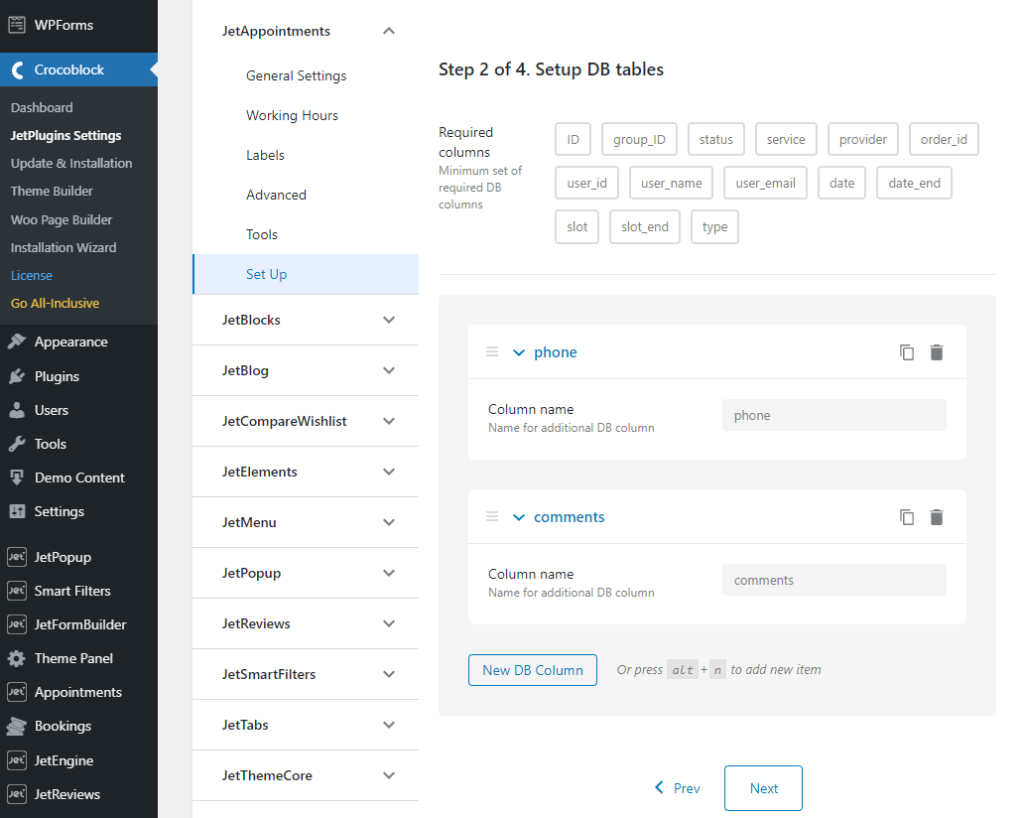 screenshot of appointment booking plugin setup – step 2
