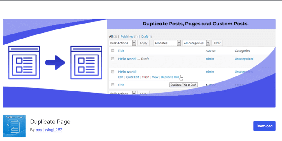 Duplicate Page WordPress plugin WordPress repository screenshot
