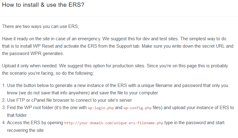 How to install Emergency Recovery Script for WordPress