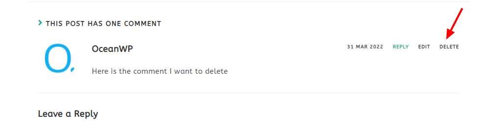 OceanWP update: preview on how to use a new feature to delete comments directly from the comments section