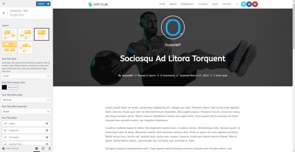 OceanWP Update: preview of the new Cover Blog Post Title Style