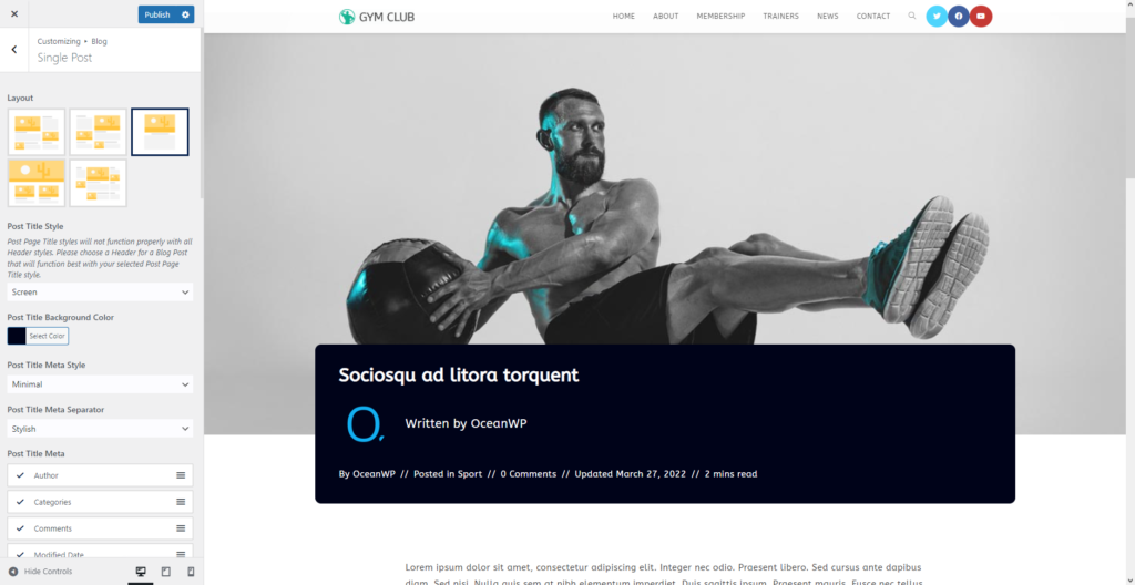 OceanWP Update: preview of the new Screen Blog Post Title Style