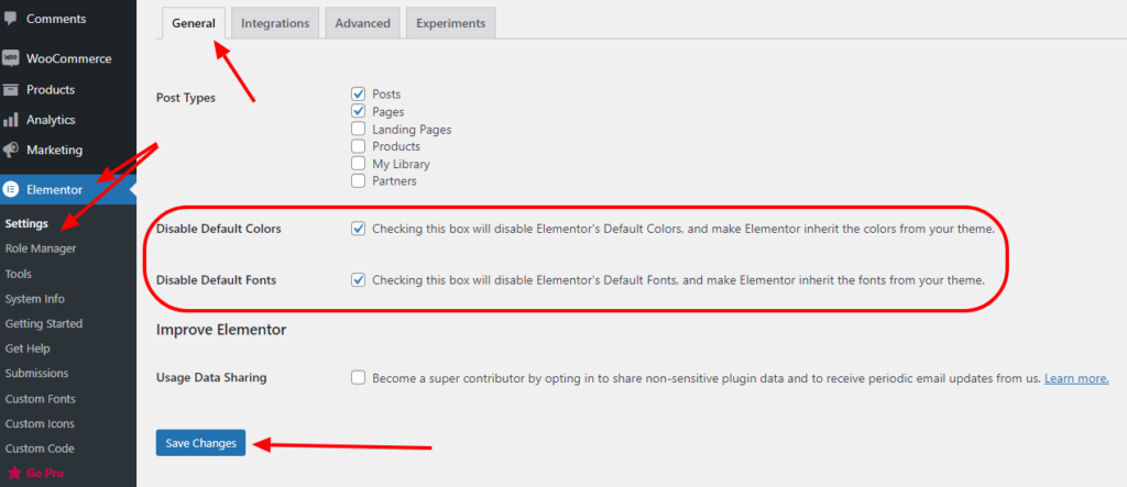how to make Elementor WordPress plugin use WordPress theme fonts
