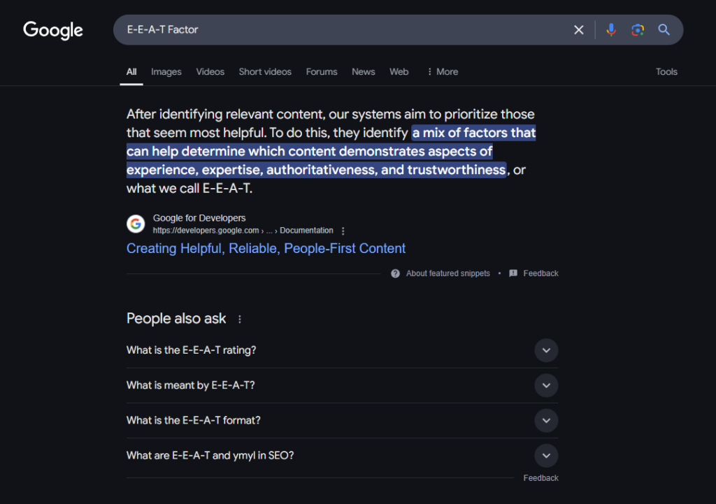 an example of a Google's featured snippet and People Also Ask question