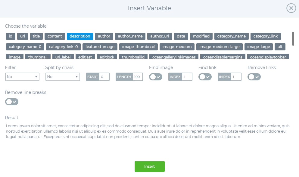 Insert Variable