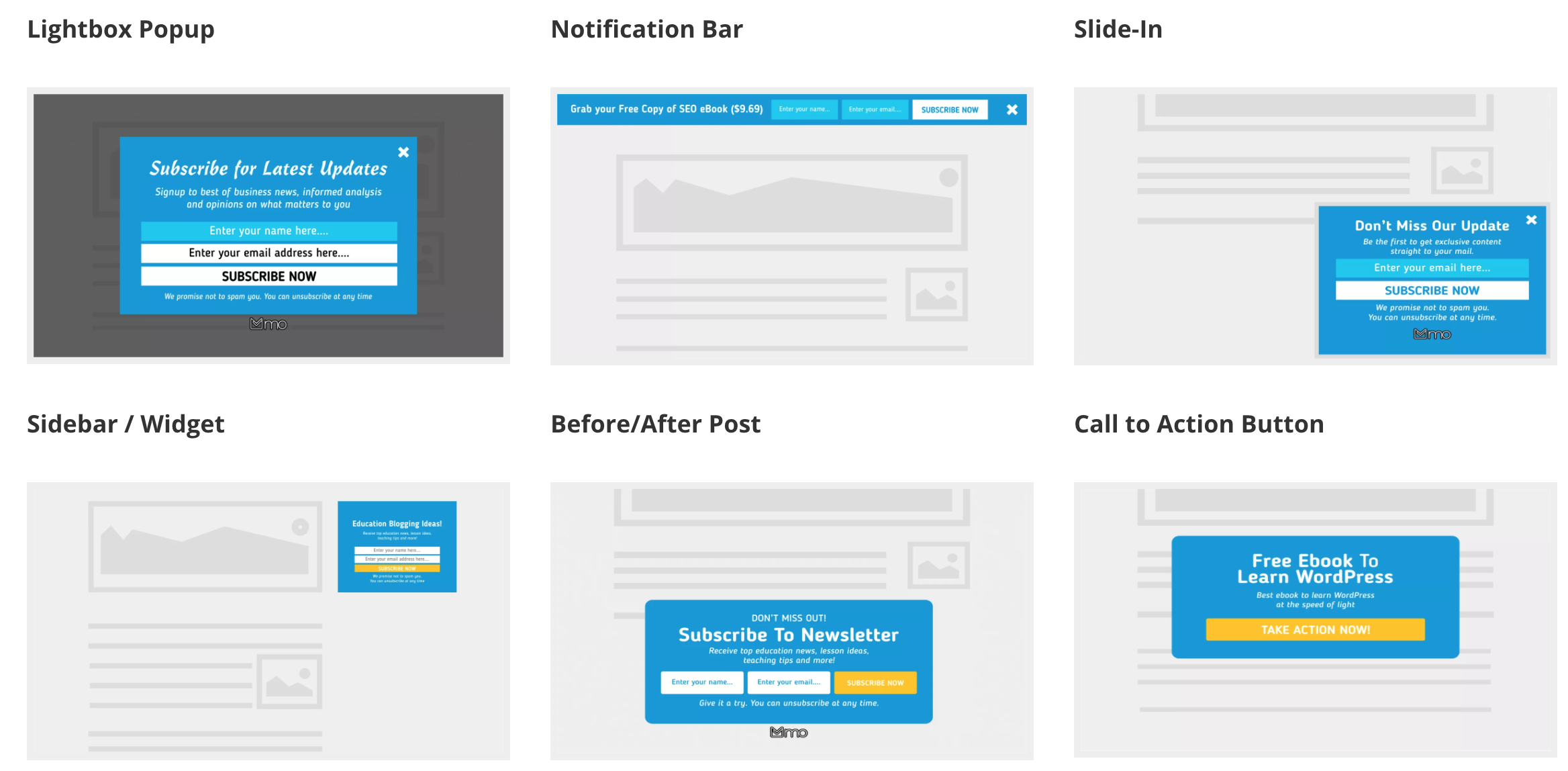 MailOptin lead capture form types