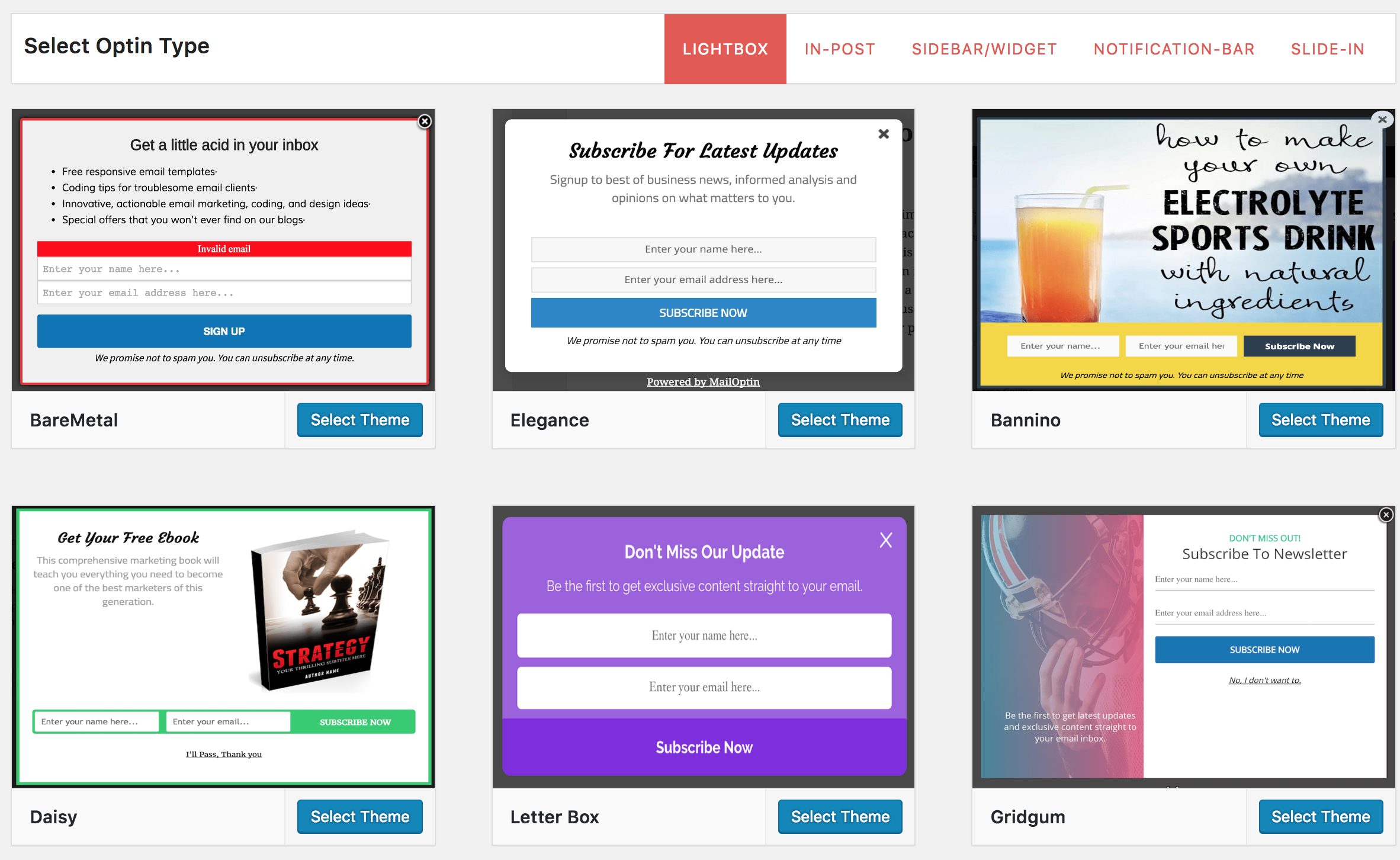 Different optin form templates