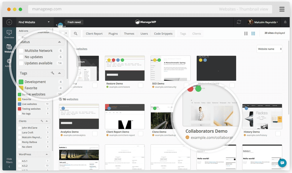 preview of the ManageWP Worker WordPress plugin dashboard