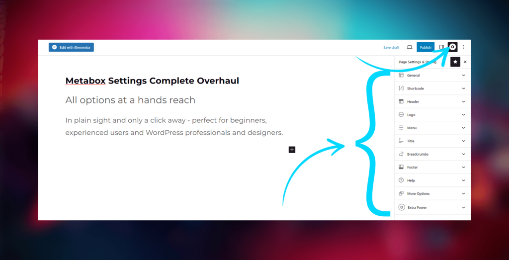 New OceanWP Metabox Settings are placed in the Gutenberg editor sidebar