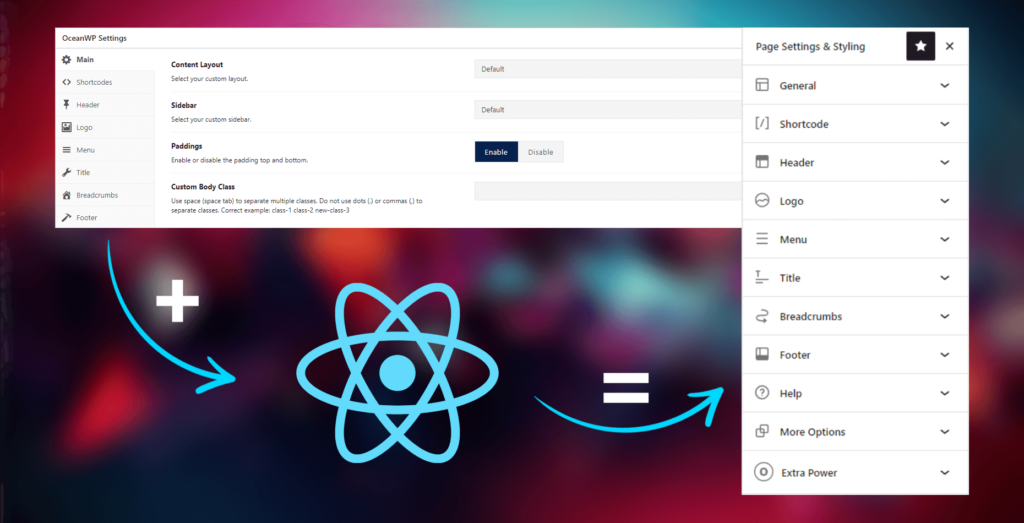 New OceanWP Metabox Settings are based on React JavaScript