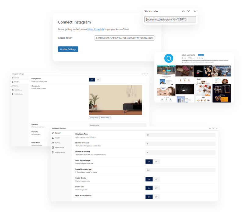 OceanWP Pro Bundle Instagram features display