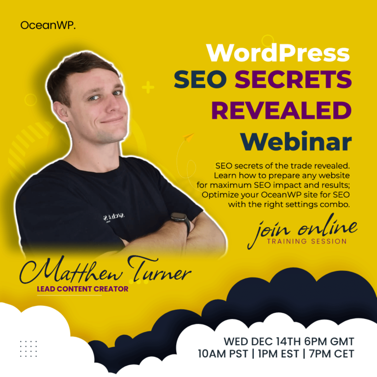 oceanwp wordpress seo secrets webinar promo banner