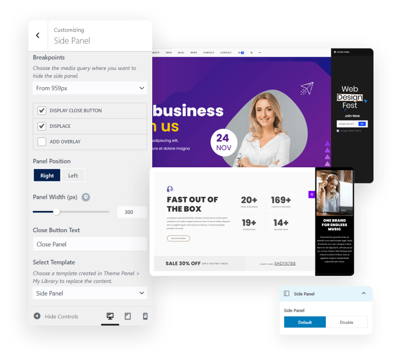 OceanWP Pro Bundle Side Panel features display