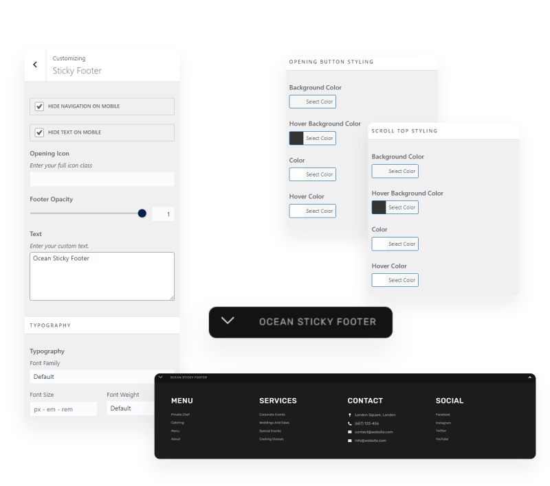 OceanWP Pro Bundle Sticky Footer features display