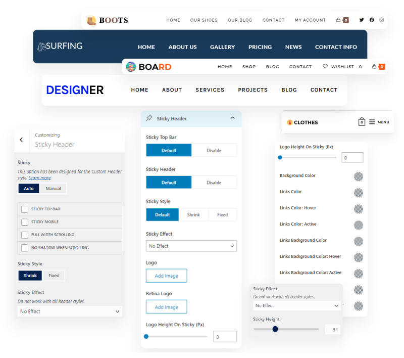 OceanWP Sticky Header features display