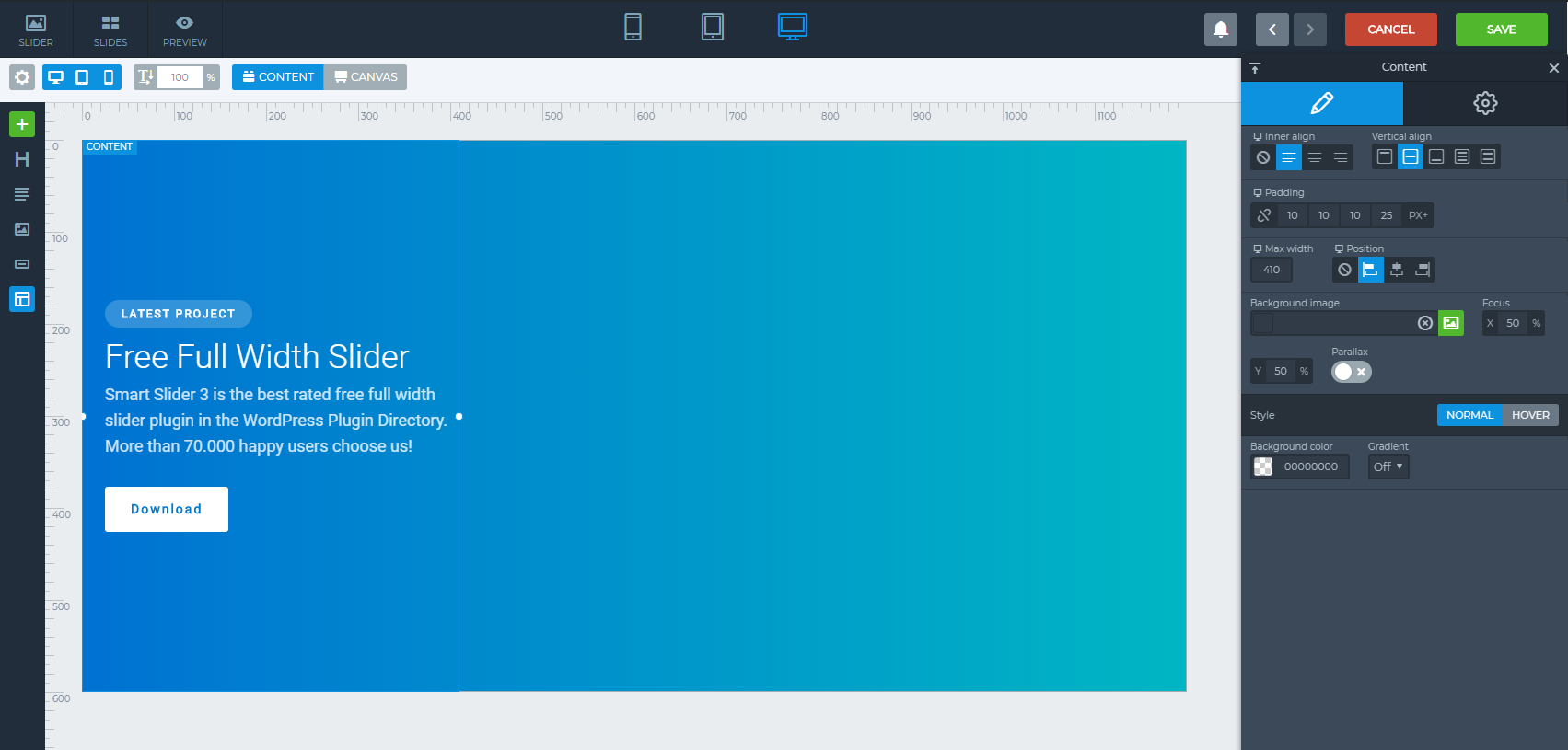 Slider Settings Content
