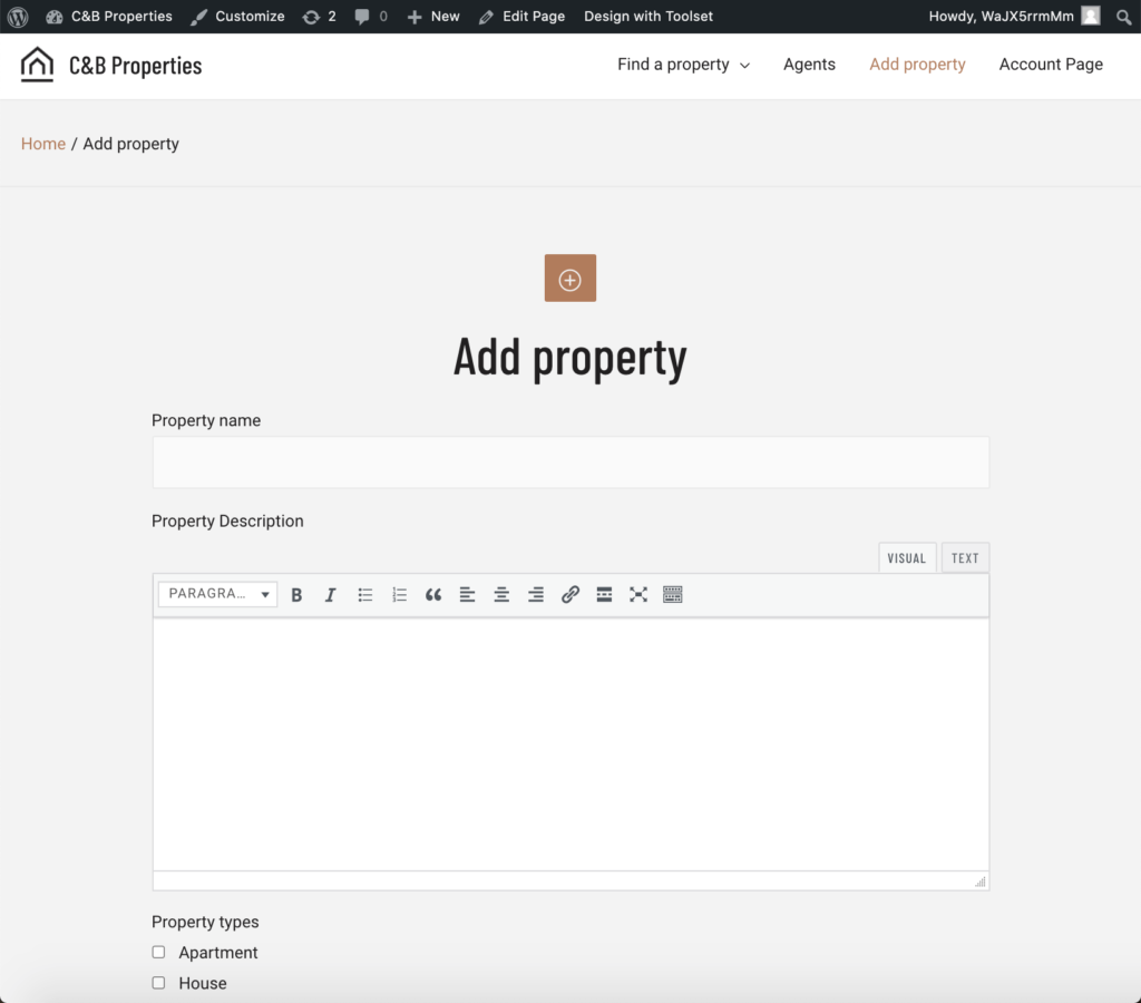 A form on the front-end for users to submit their own properties
