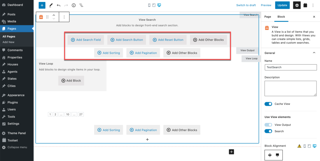 Customizing and adding blocks to design the front-end search section
