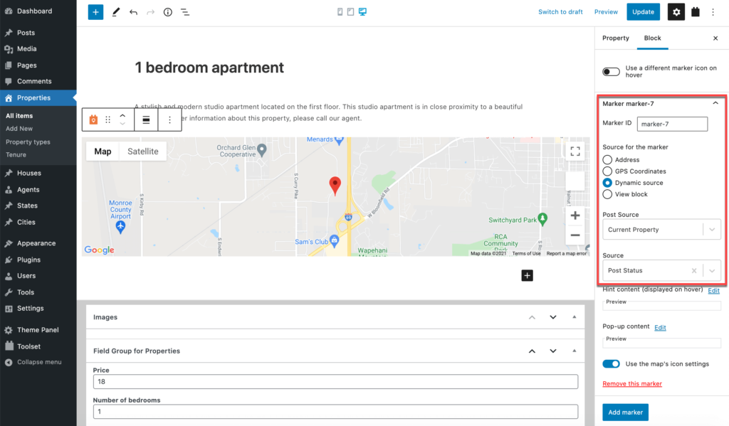 Dynamically generating a properties address to be displayed in Map-form