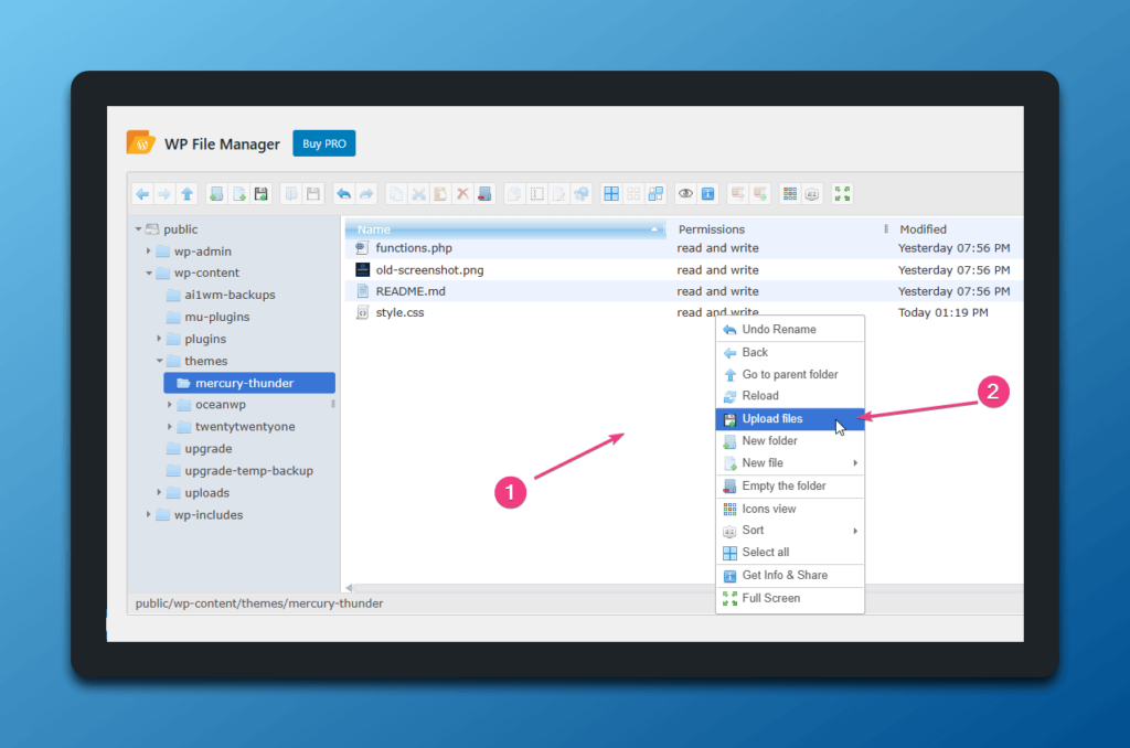 upload new theme screenshot into the WordPress child theme folder