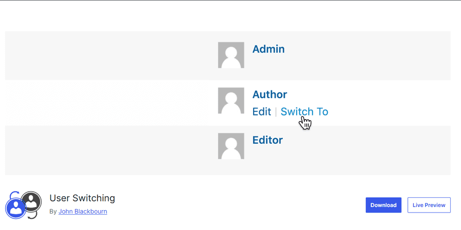 User Switching WordPress plugin WordPress for web design repository screenshot